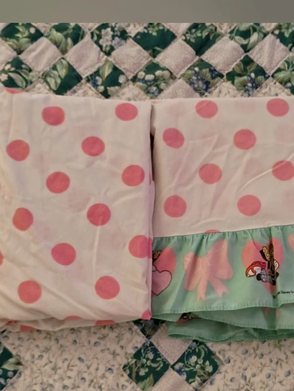 Vintage 90s Disney Pink Polkadot Minnie Mouse Full Size Sheet Set